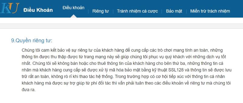 Chính sách bảo mật kubet